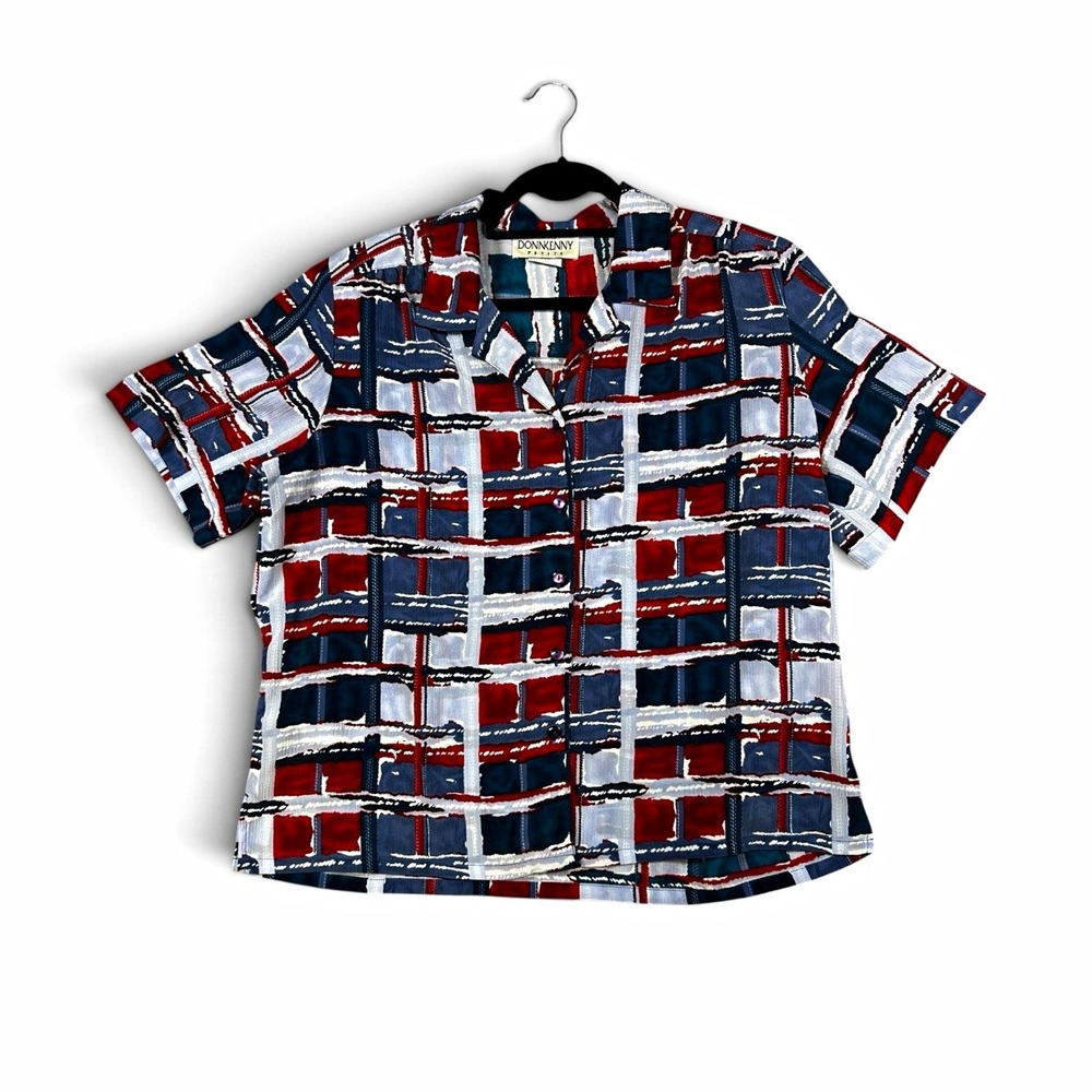 Donkenny Women's Petite PXL Plaid Short Sleeve Button-Up Top